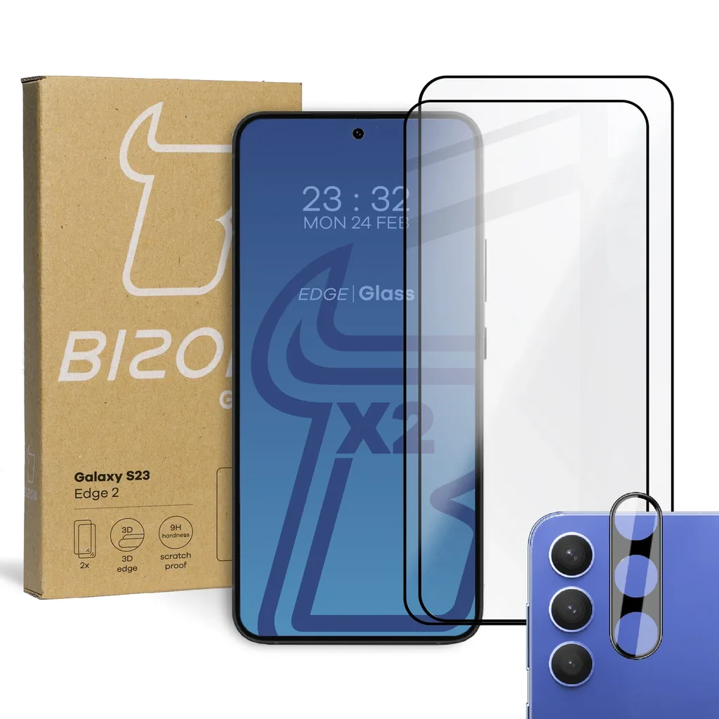 Kryt BIZON Edge 2 2x screen glass + camera glass Samsung Galaxy S23
