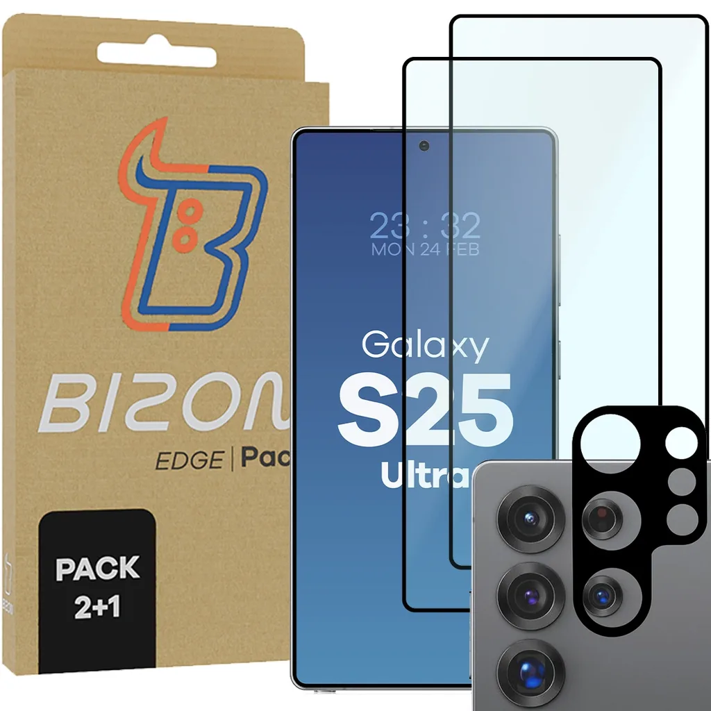Kryt Bizon Edge 2 Pack 2x screen glass + 1x camera glass Samsung Galaxy S25 Ultra