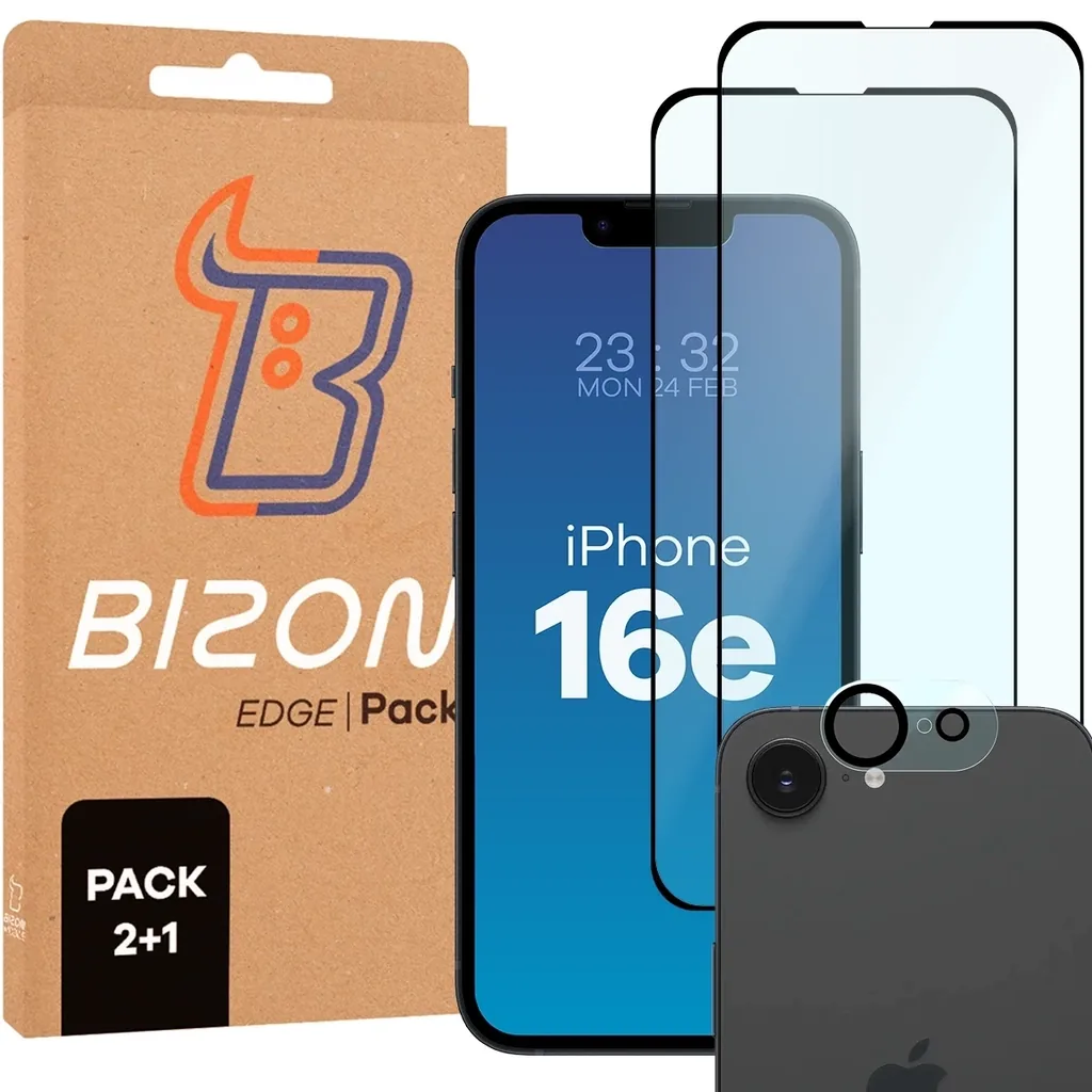 Kryt Bizon Edge 2 Pack 2x tempered glass + 1x lens protection Apple iPhone 17e / 16e