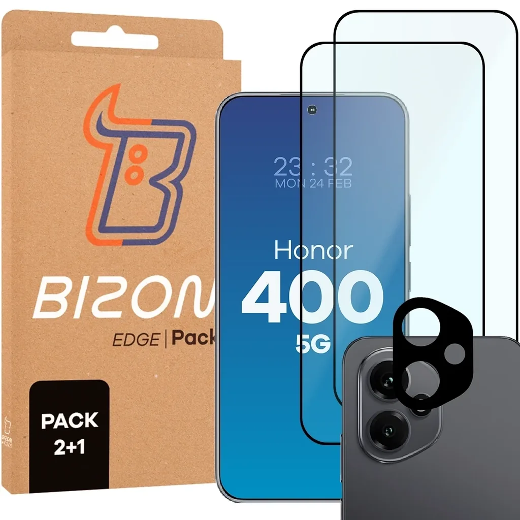 Kryt Bizon Edge 2 Pack 2x tempered glass + 1x lens protection Honor 400