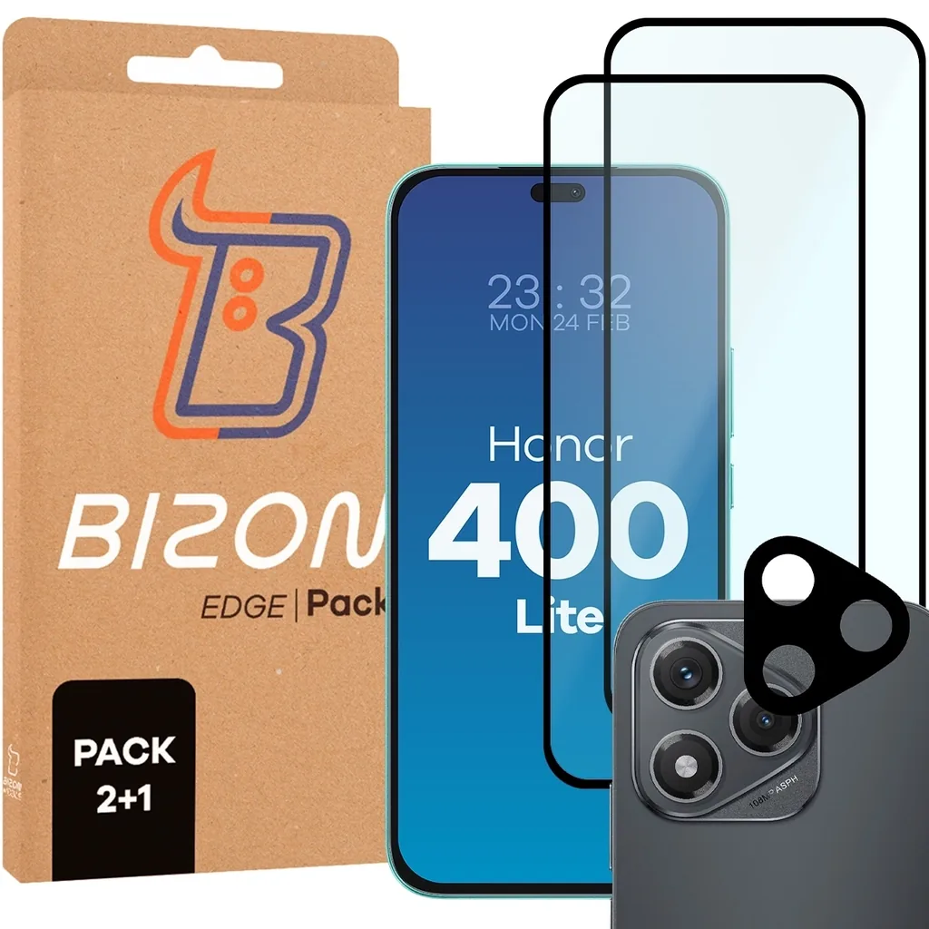 Kryt Bizon Edge 2 Pack 2x tempered glass + 1x lens protection Honor 400 Lite 5G