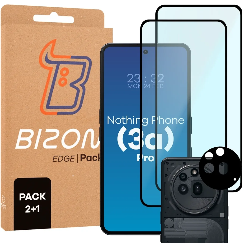 Kryt Bizon Edge 2 Pack 2x tempered glass + 1x lens protection Nothing Phone (3a) Pro