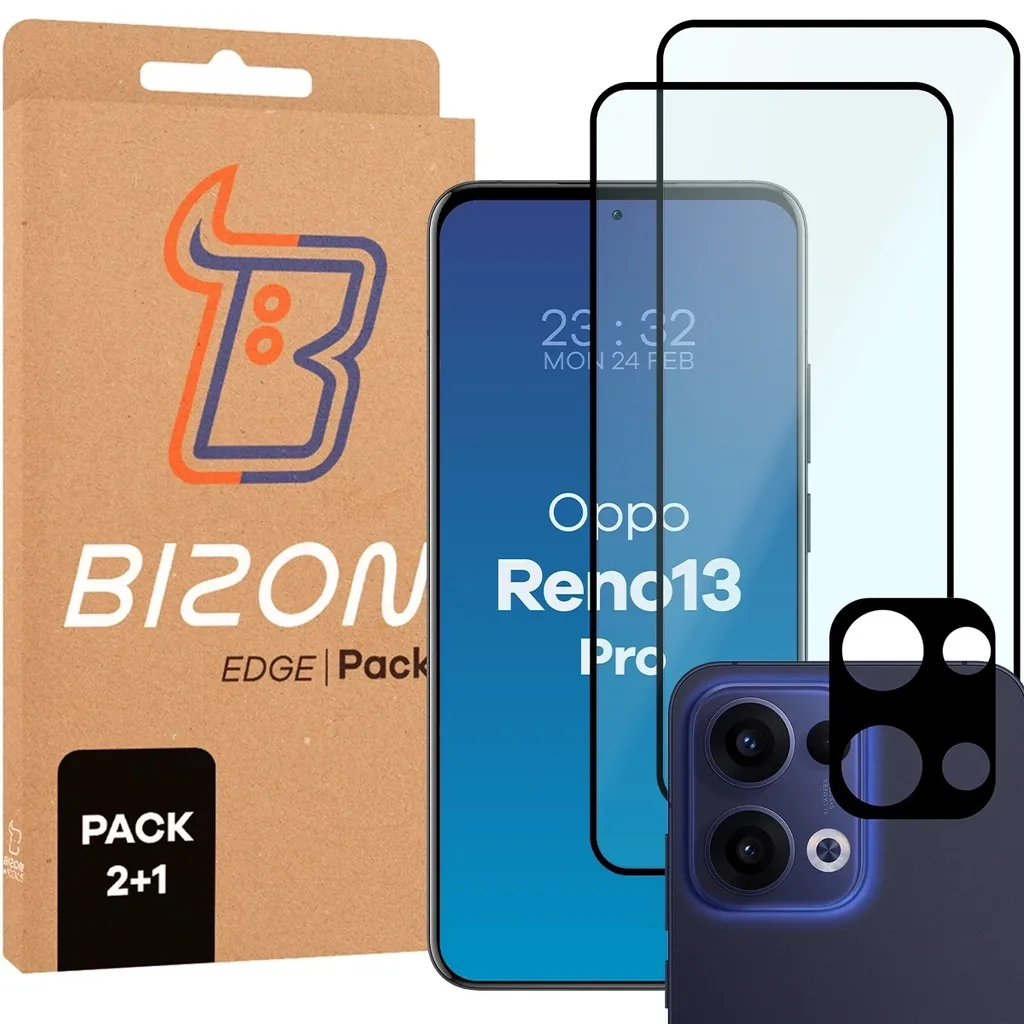 Kryt Bizon Edge 2 Pack 2x tempered glass + 1x lens protection Oppo Reno13