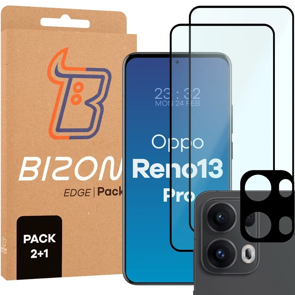 Kryt Bizon Edge 2 Pack 2x tempered glass + 1x lens protection Oppo Reno13 Pro