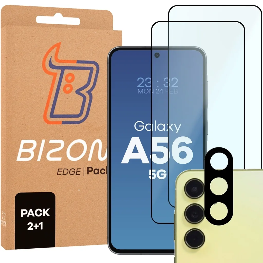 Kryt Bizon Edge 2 Pack 2x tempered glass + 1x lens protection Samsung Galaxy A56 5G