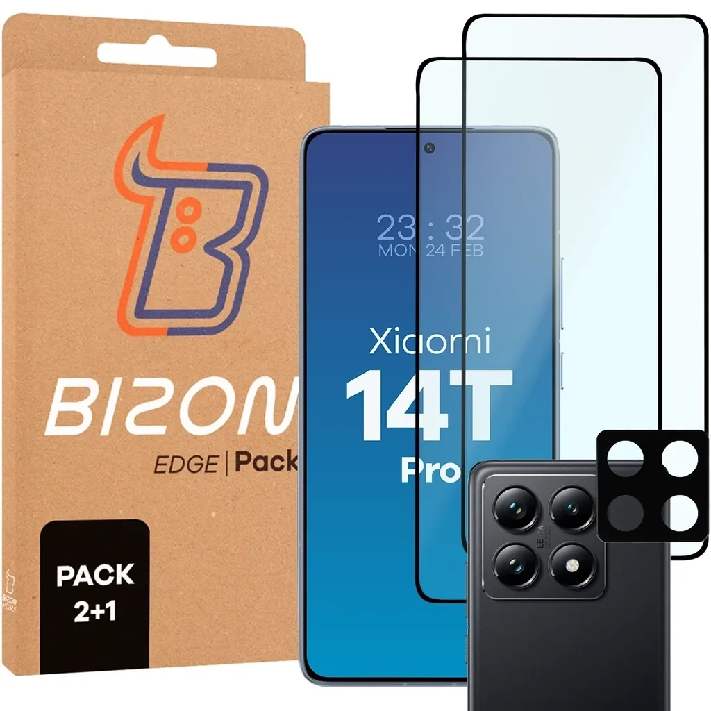 Kryt Bizon Edge 2 Pack 2x tempered glass + 1x lens protection Xiaomi 14T Pro