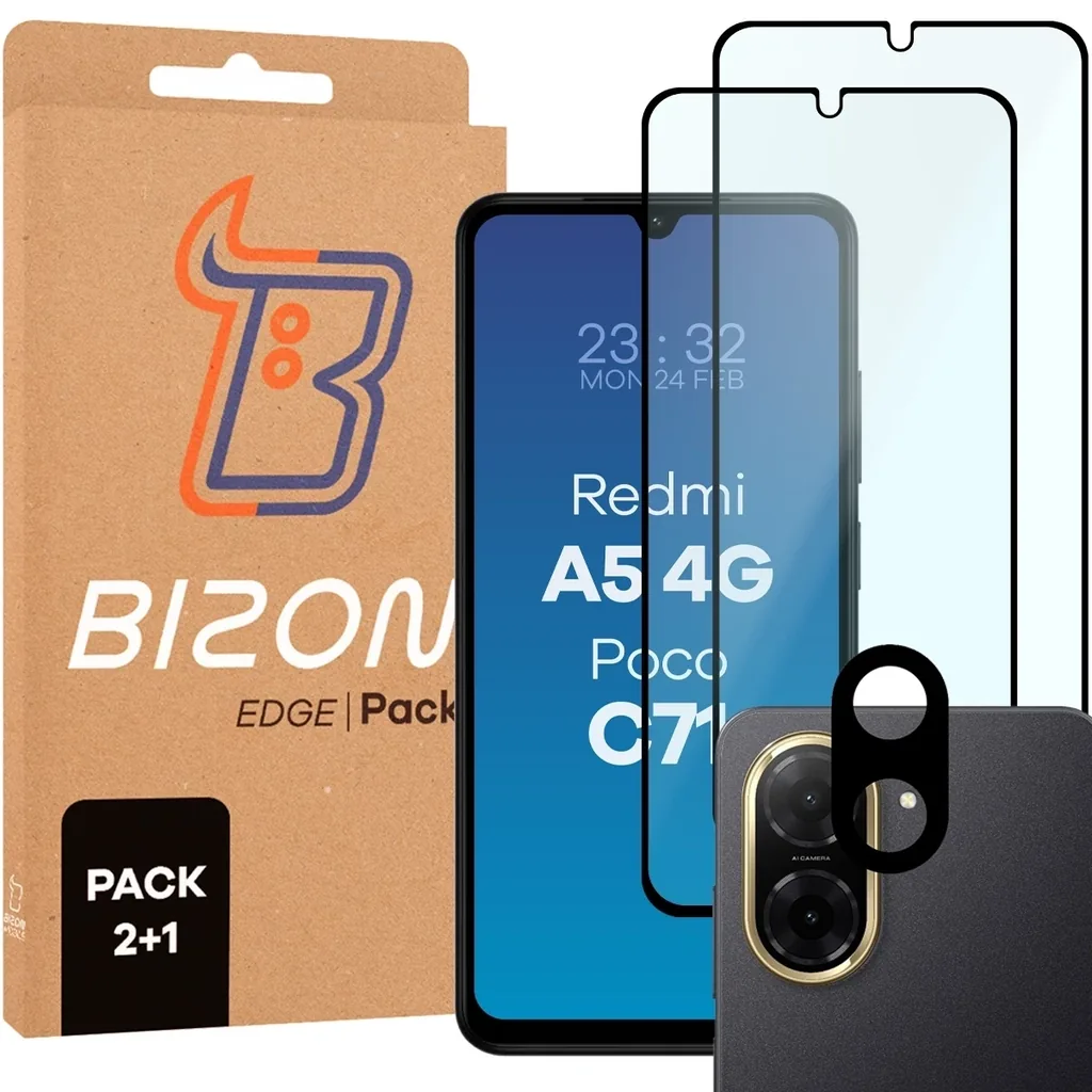 Kryt Bizon Edge 2 Pack 2x tempered glass + lens protection Xiaomi Redmi A5 4G / POCO C71 4G