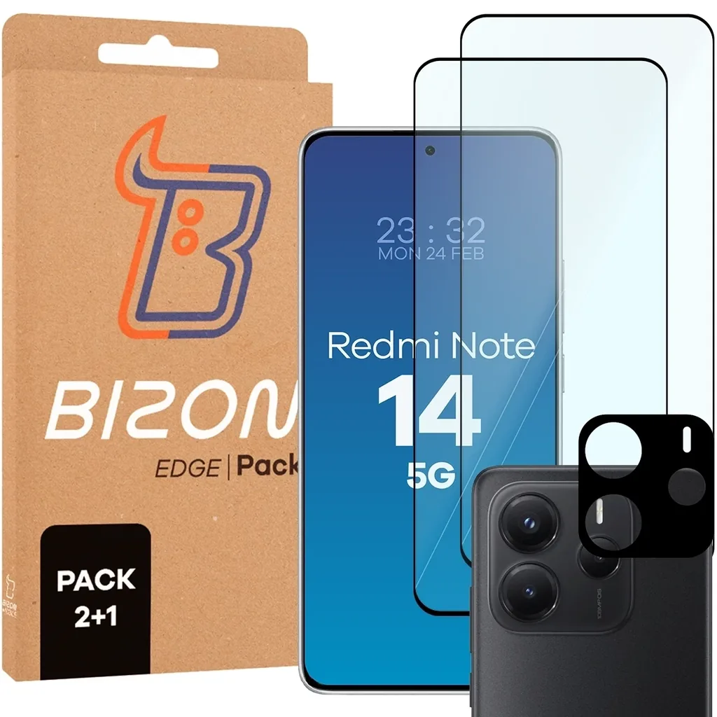 Kryt Bizon Edge 2 Pack 2x tempered glass + lens protection Xiaomi Redmi Note 14 5G