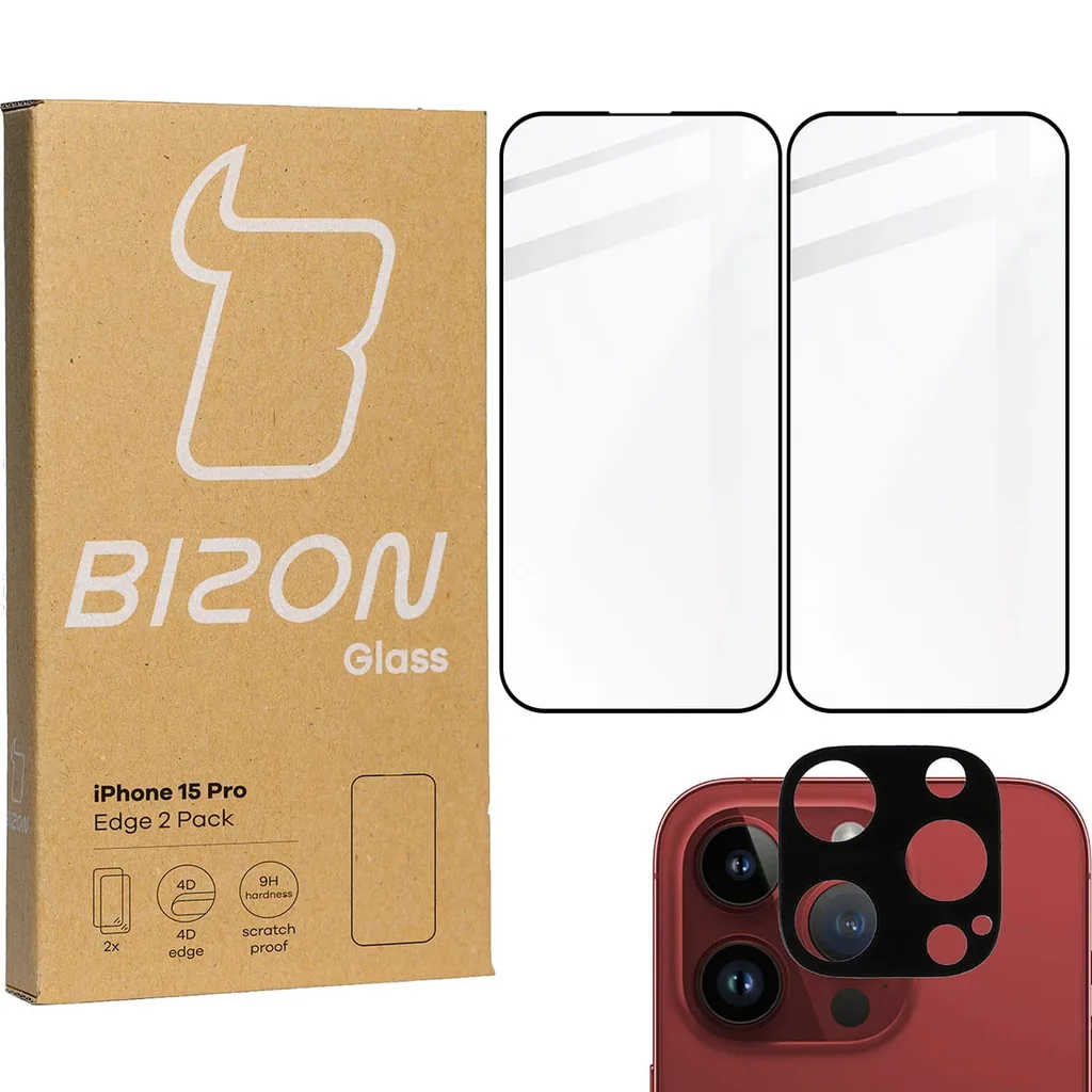 Kryt BIZON Edge 2x screen glass + camera glass Apple iPhone 15 Pro