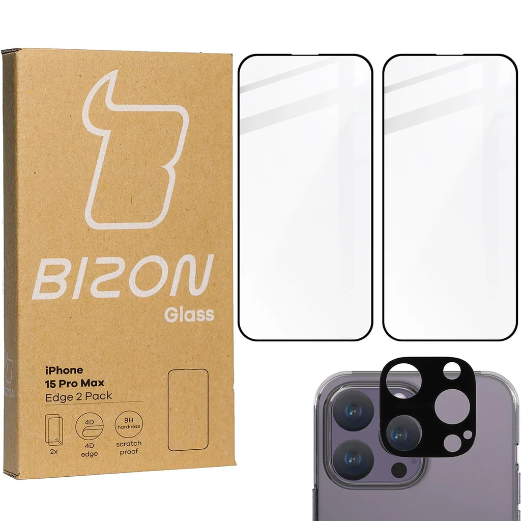 Kryt BIZON Edge 2x screen glass + camera glass Apple iPhone 15 Pro Max