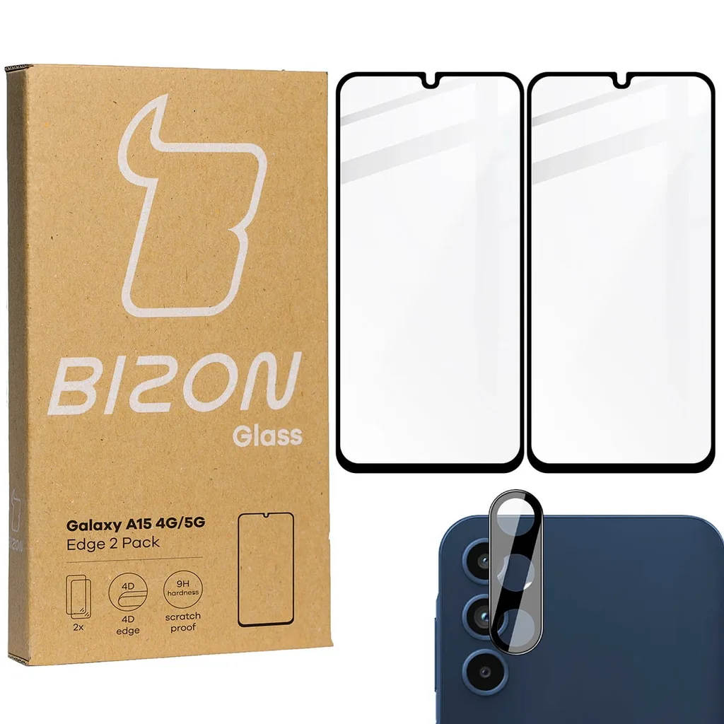 Kryt BIZON Edge 2x screen glass + camera glass Samsung Galaxy A15 4G/5G