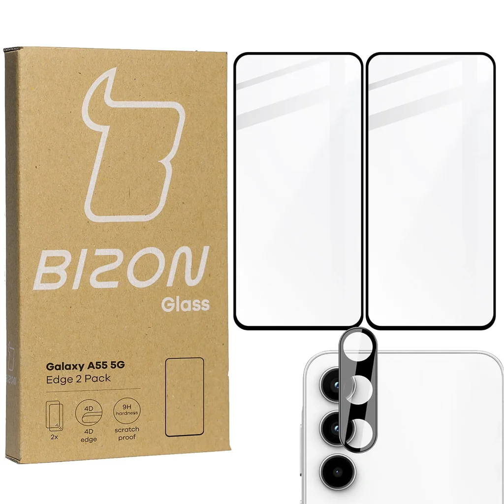 Kryt BIZON Edge 2x screen glass + camera glass Samsung Galaxy A55 5G