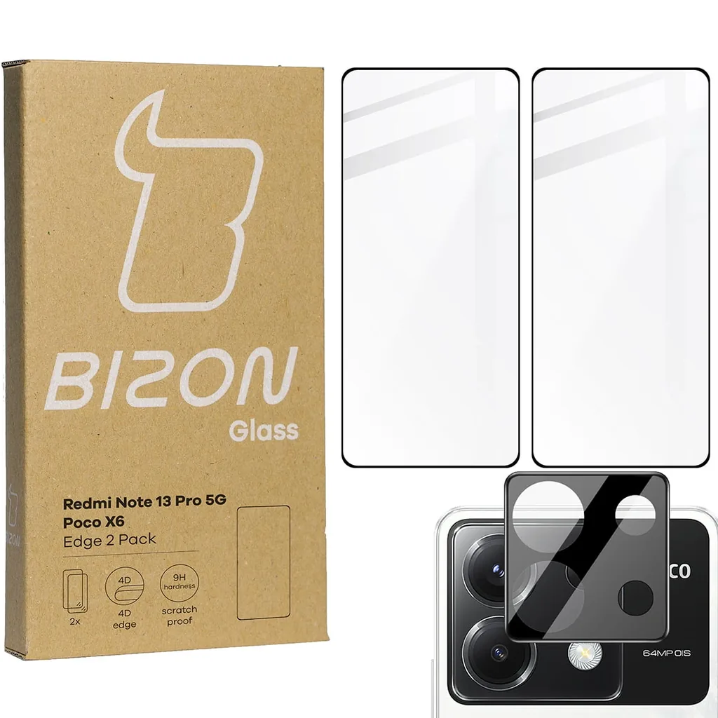 Kryt BIZON Edge 2x screen glass + camera glass Xiaomi Poco X6 / Redmi Note 13 Pro 5G