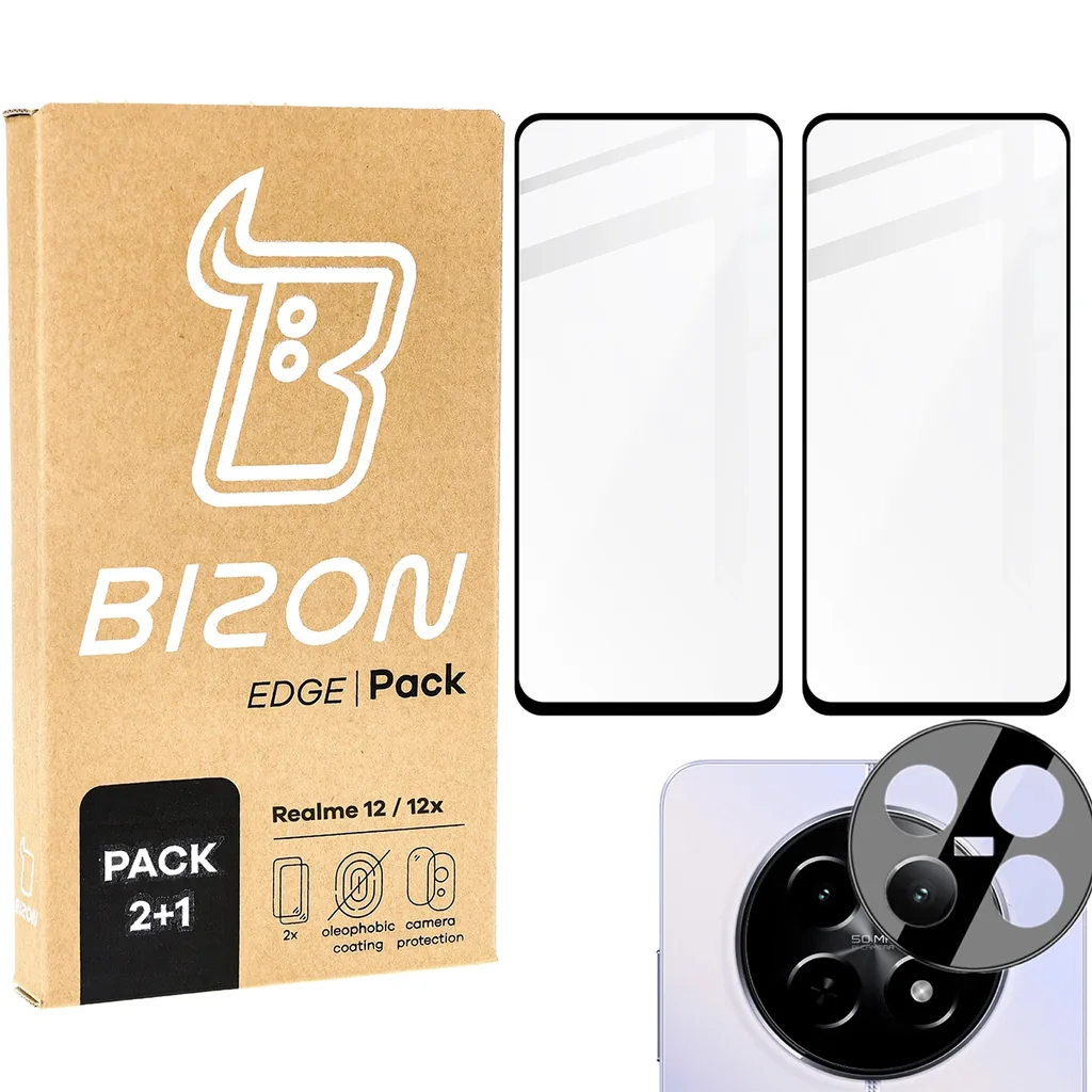 Kryt Bizon Edge 2x tempered screen glass with frame + camera glass Realme 12/12x
