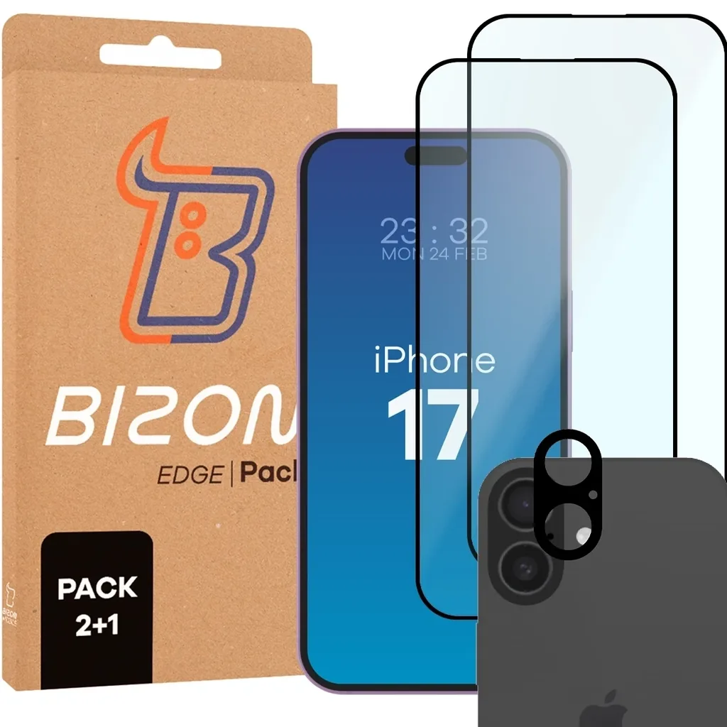 Kryt BIZON Edge Pack 2x screen glass + camera glass Apple iPhone 17