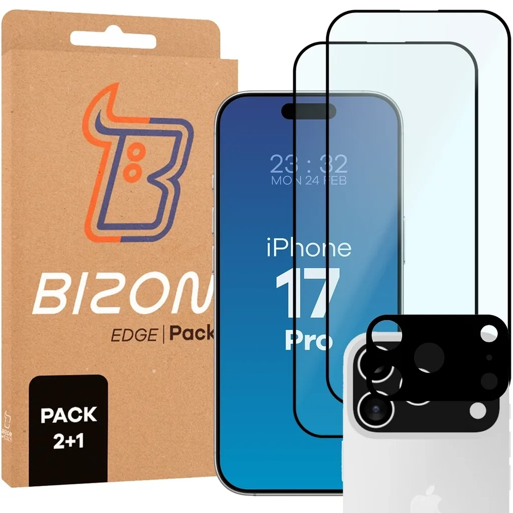 Kryt Bizon Edge Pack 2x screen glass + camera glass Apple iPhone 17 Pro
