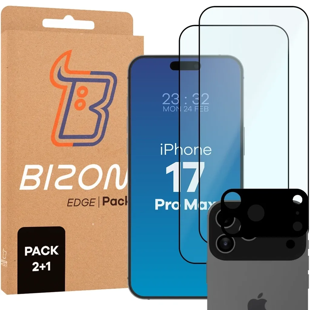 Kryt Bizon Edge Pack 2x screen glass + camera glass Apple iPhone 17 Pro Max