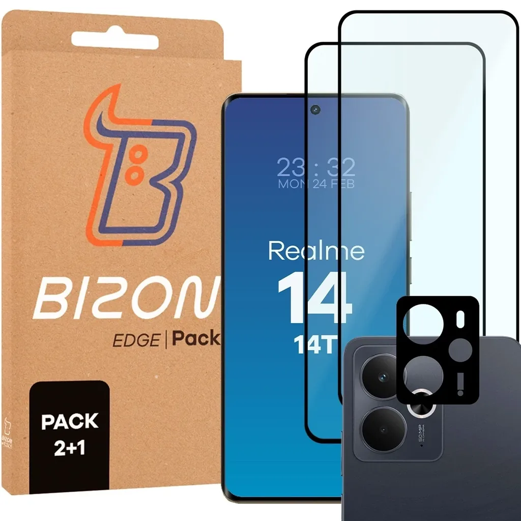Kryt BIZON Edge Pack 2x screen glass + camera glass Realme 14 5G / 14T 5G