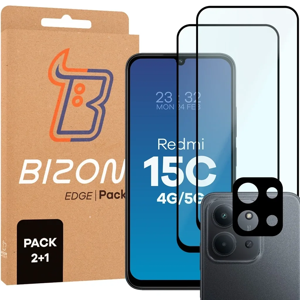 Kryt Bizon Edge Pack 2x screen glass + camera glass Xiaomi Redmi 15C 4G / 5G