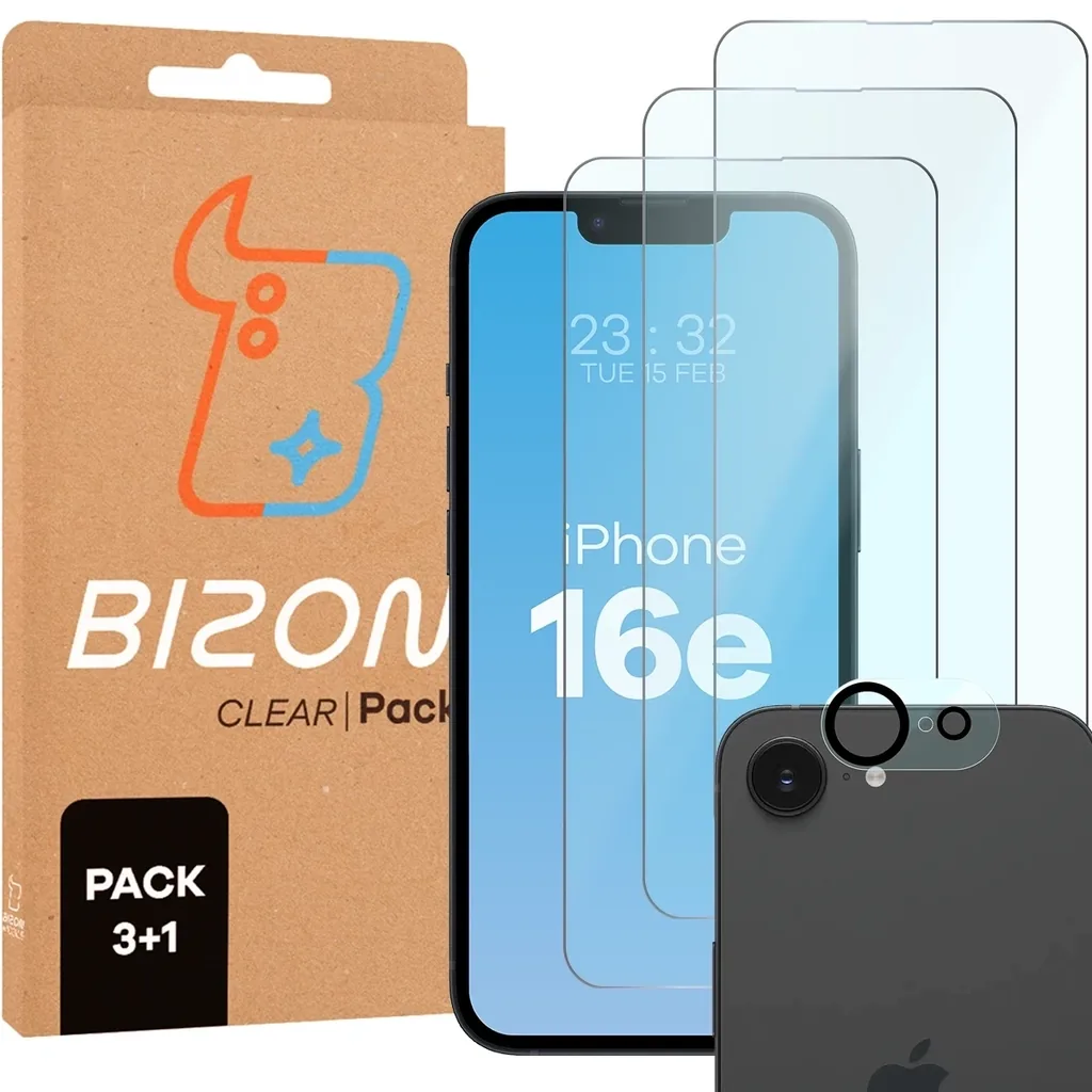 Ochranné sklo Bizon Glass Clear 2 Pack 3x tempered glass + lens protection Apple iPhone 17e / 16e