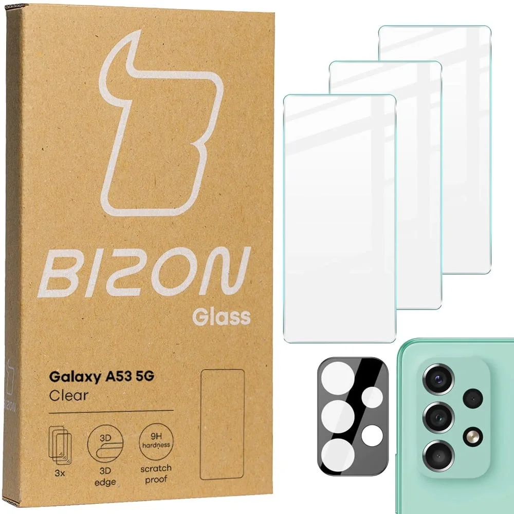 Ochranné sklo Bizon Glass Clear tempered glass - 3 pcs. + lens glass Samsung Galaxy A53