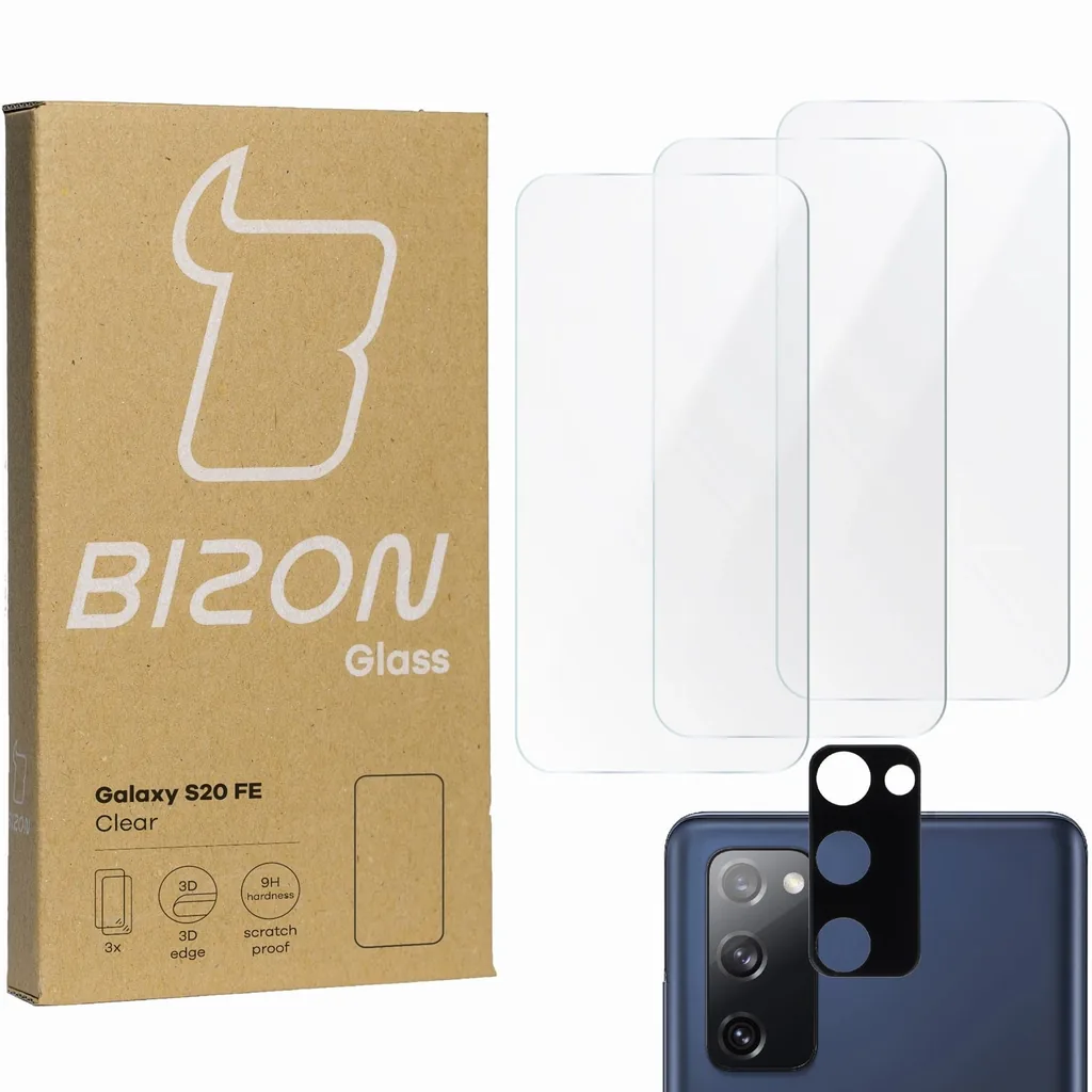 Ochranné sklo Bizon Glass Clear tempered glass - 3 pcs. + lens glass Samsung Galaxy S20 FE
