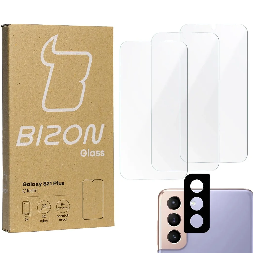 Ochranné sklo Bizon Glass Clear tempered glass - 3 pcs. + lens glass Samsung Galaxy S21 Plus 5G