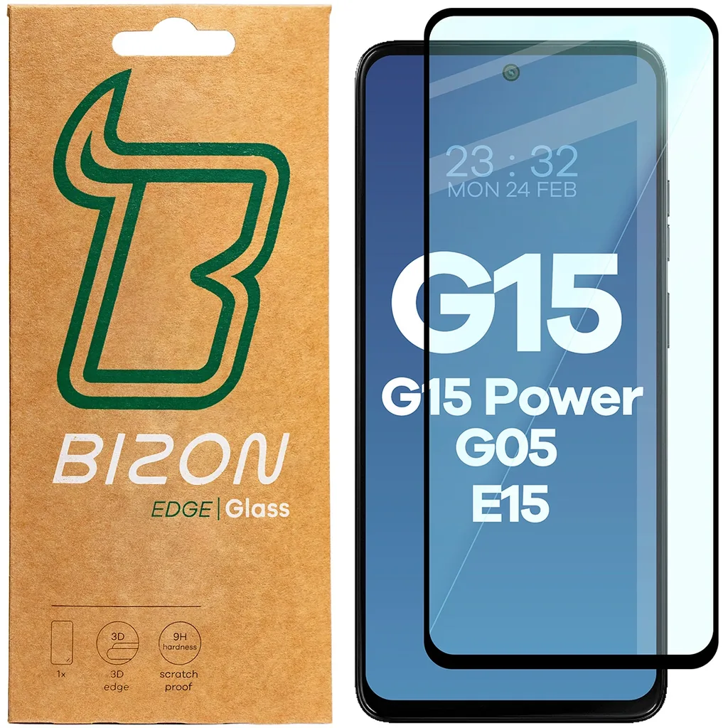 Ochranné sklo Bizon Glass Edge 2 Motorola Moto G15 / G15 Power / G05 / E15 black frame