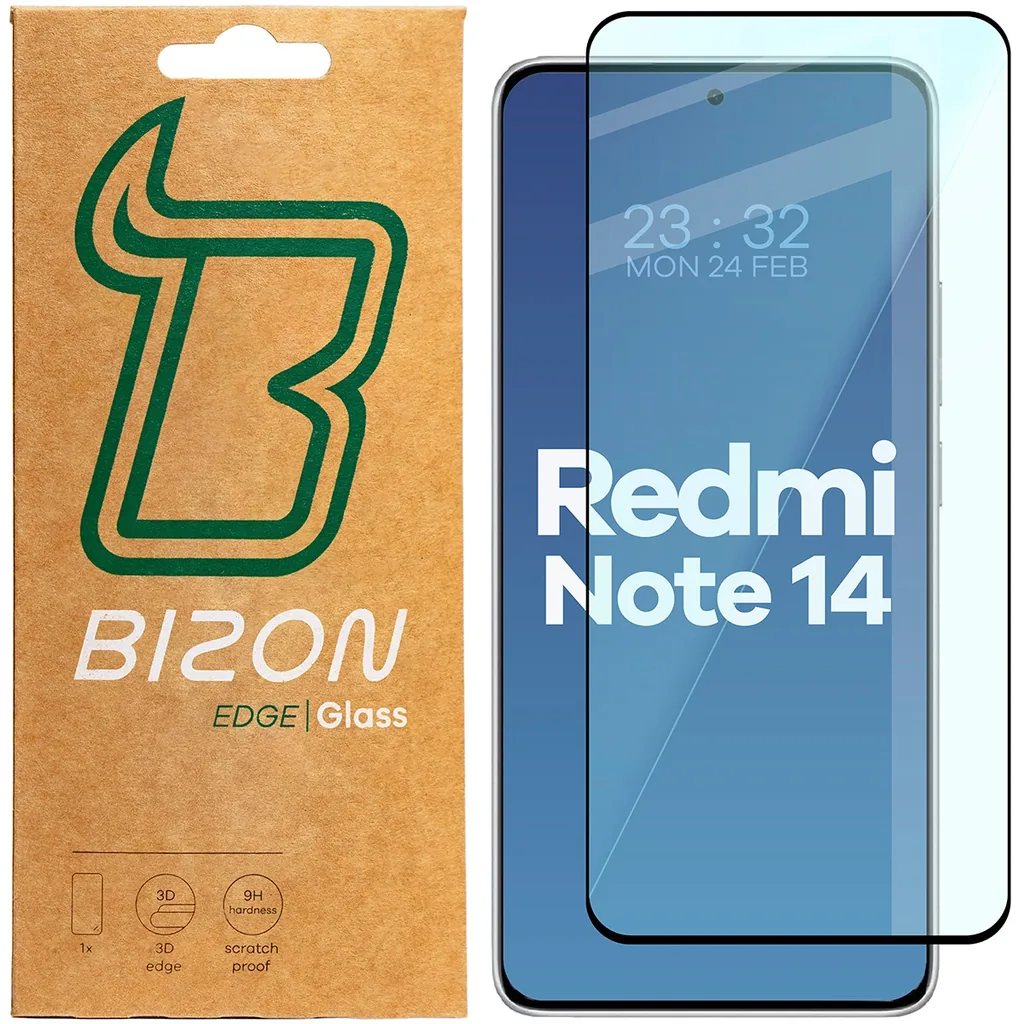 Ochranné sklo Bizon Glass Edge 2 Xiaomi Redmi Note 14 4G / 5G black frame
