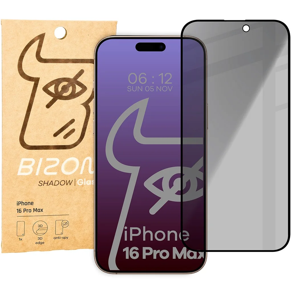Ochranné sklo Bizon Glass Edge Shadow Apple iPhone 16 Pro Max tinted with a black frame