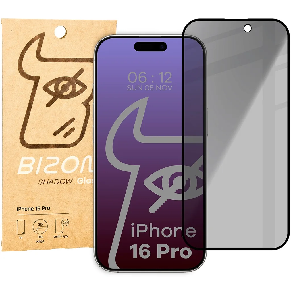 Ochranné sklo Bizon Glass Edge Shadow Apple iPhone 16 Pro tinted with a black frame