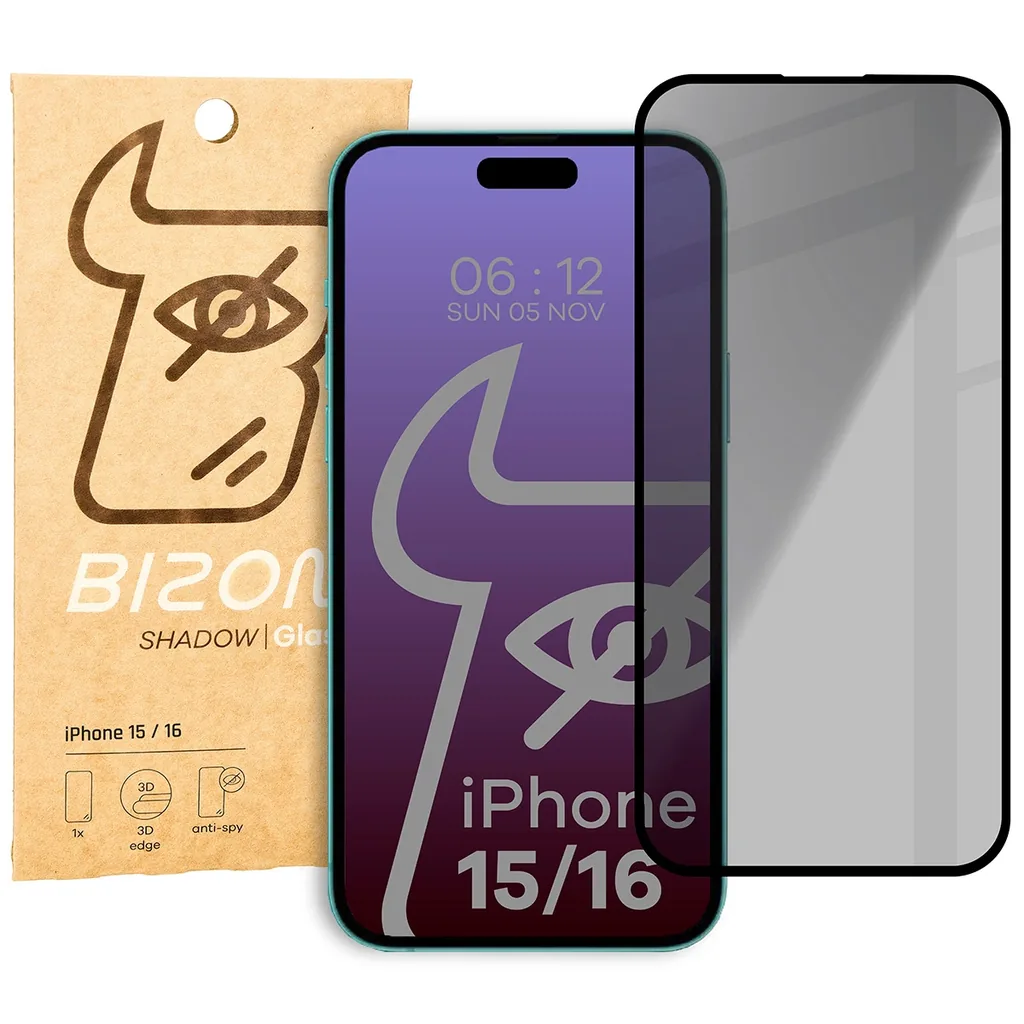 Ochranné sklo Bizon Glass Edge Shadow Apple iPhone 16/15 tinted with a black frame