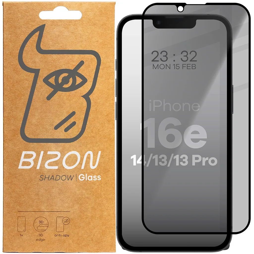 Ochranné sklo Bizon Glass Edge Shadow Apple iPhone 17e / 16e / 14 / 13 Pro / 13 tinted with a black frame