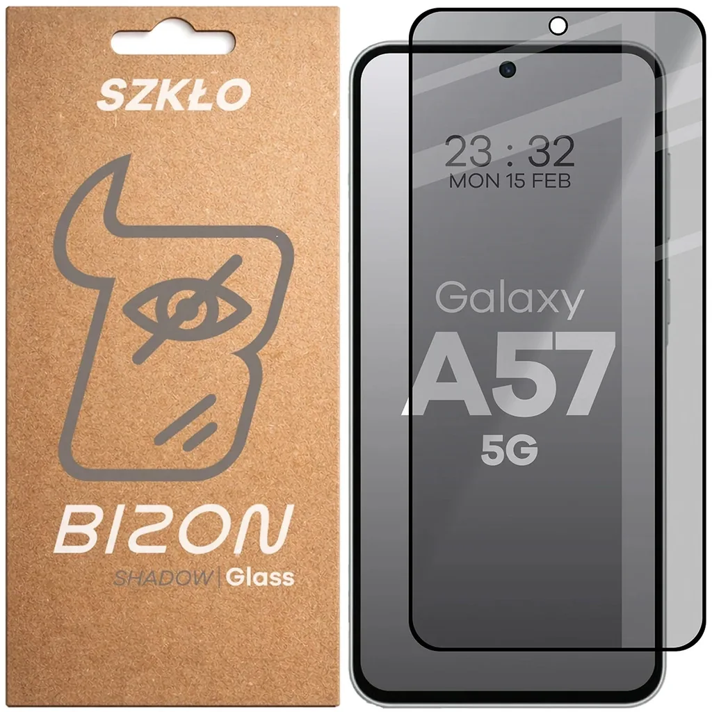 Ochranné sklo Bizon Glass Edge Shadow Samsung Galaxy A57 5G, tinted with a black frame