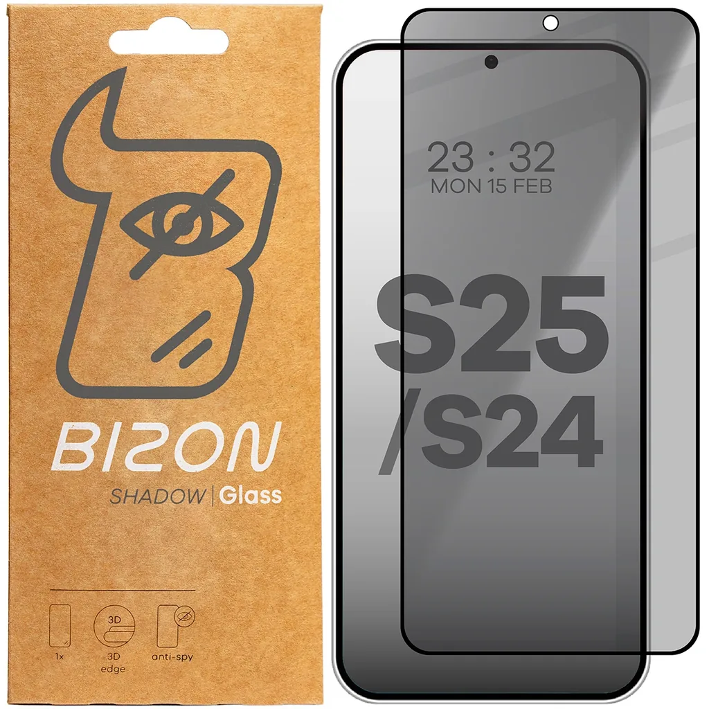 Ochranné sklo Bizon Glass Edge Shadow Samsung Galaxy S25/S24 tinted with a black frame