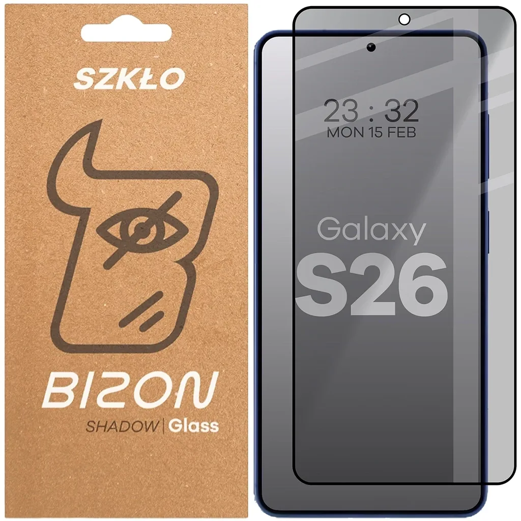 Ochranné sklo Bizon Glass Edge Shadow Samsung Galaxy S26 tinted with a black frame