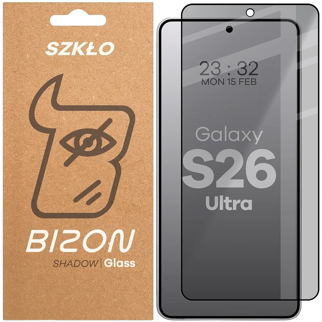 Ochranné sklo Bizon Glass Edge Shadow Samsung Galaxy S26 Ultra tinted with a black frame