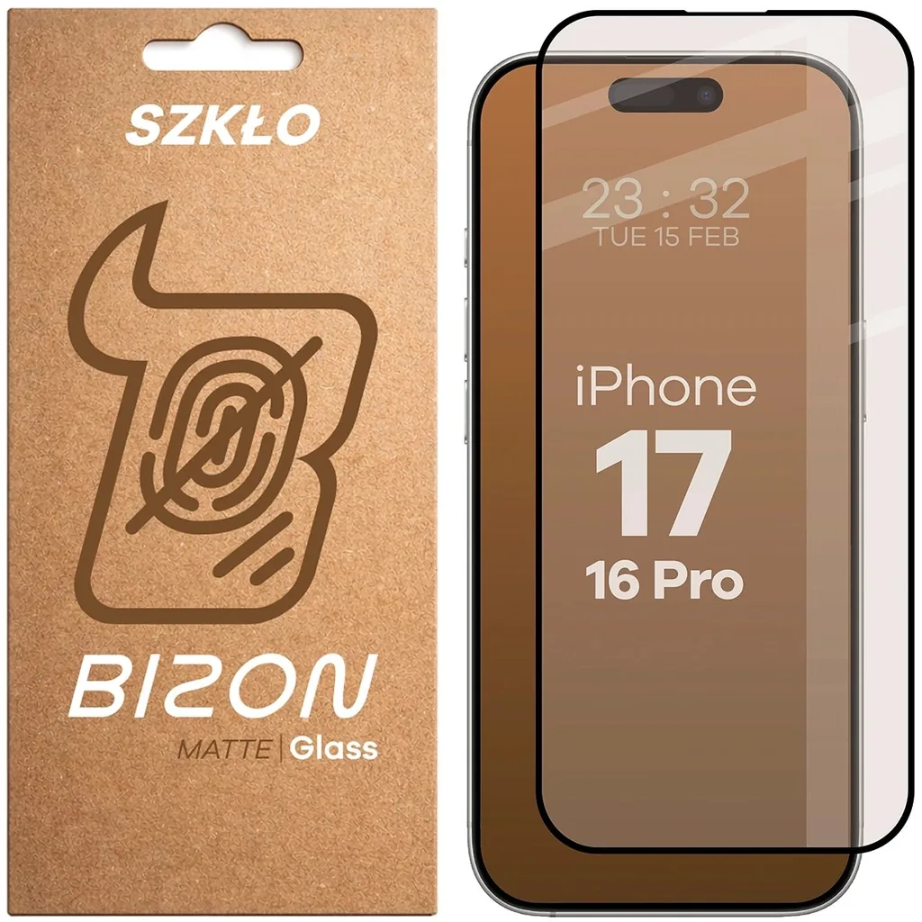 Ochranné sklo Bizon Glass Matte Apple iPhone 16 Pro / 17, black frame