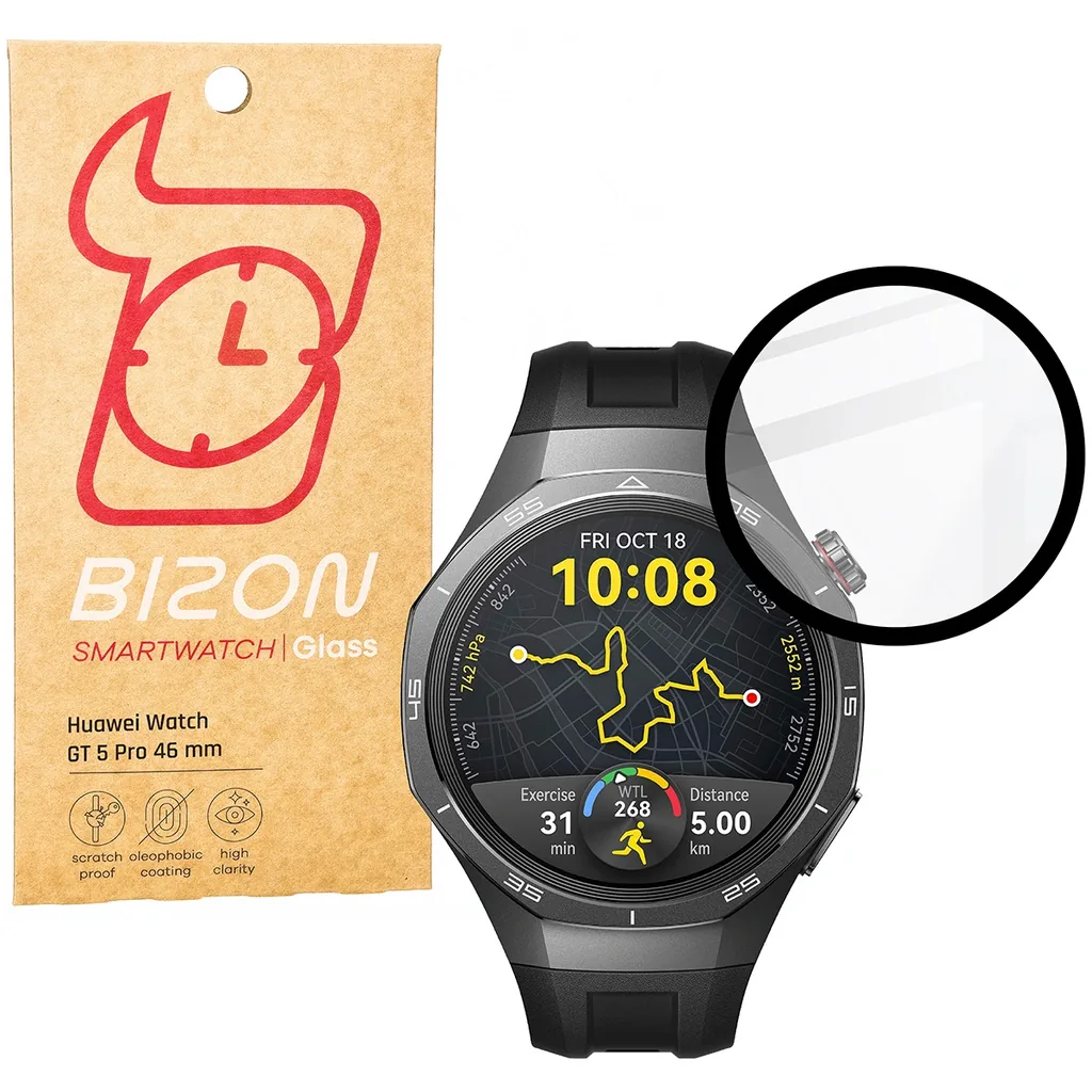 Ochranné sklo Bizon Glass Watch Edge Hybrid Huawei Watch GT 5 Pro 46 mm black