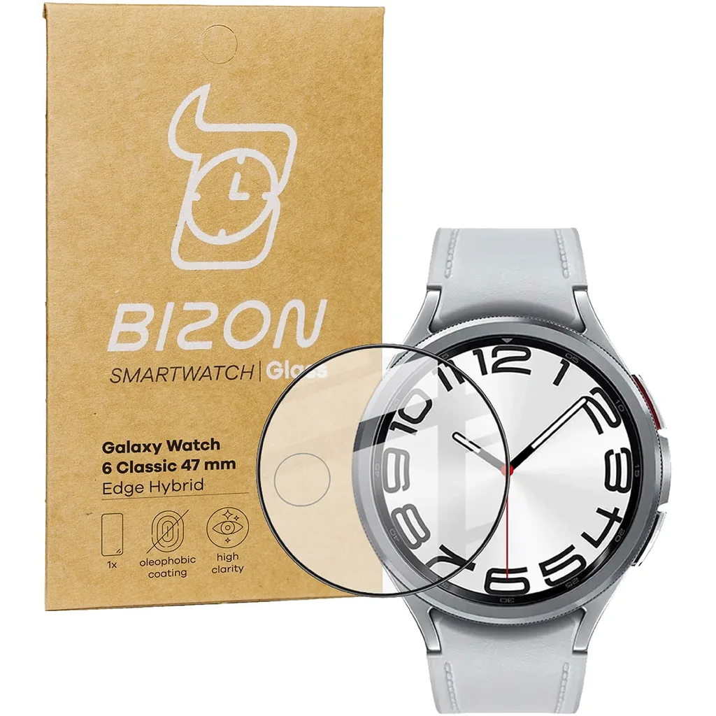 Ochranné sklo Bizon Glass Watch Edge Hybrid Samsung Galaxy Watch 6 Classic 47 mm black
