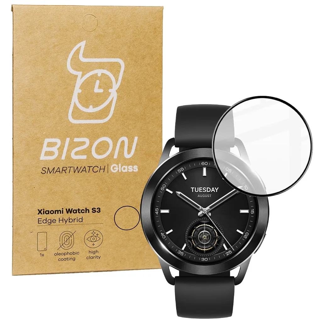 Ochranné sklo Bizon Glass Watch Edge Hybrid Xiaomi Watch S3 47 mm black