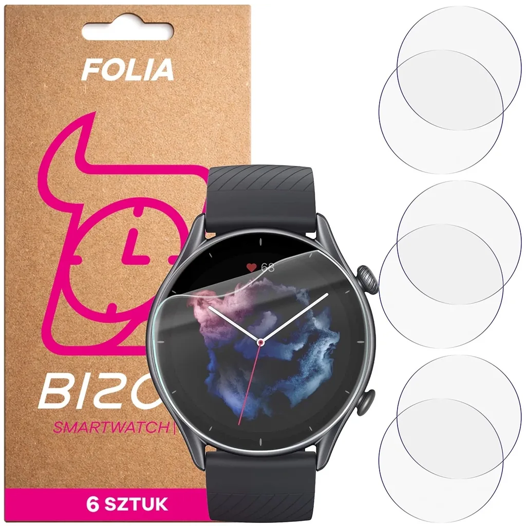 Ochranná fólie Bizon Watch Film HydroFlex Amazfit GTR 3 [6 PACK]