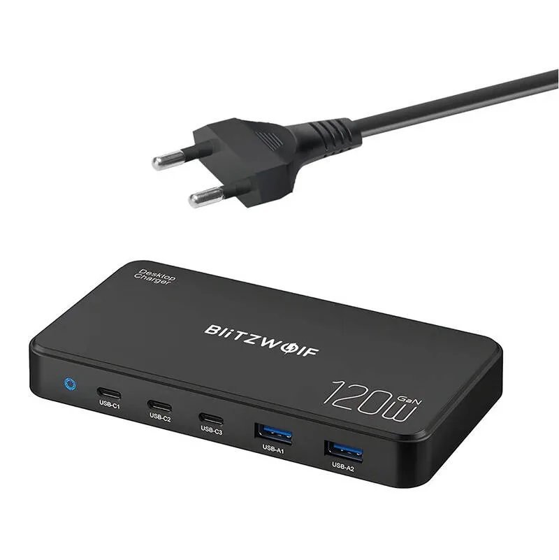 Síťová nabíječka Blitzwolf BW-i100  5in1 120W AC / 2xUSB-A, 3xUSB-C, PD3.0, QC3.0, AFC, FCP, SCP, PPS