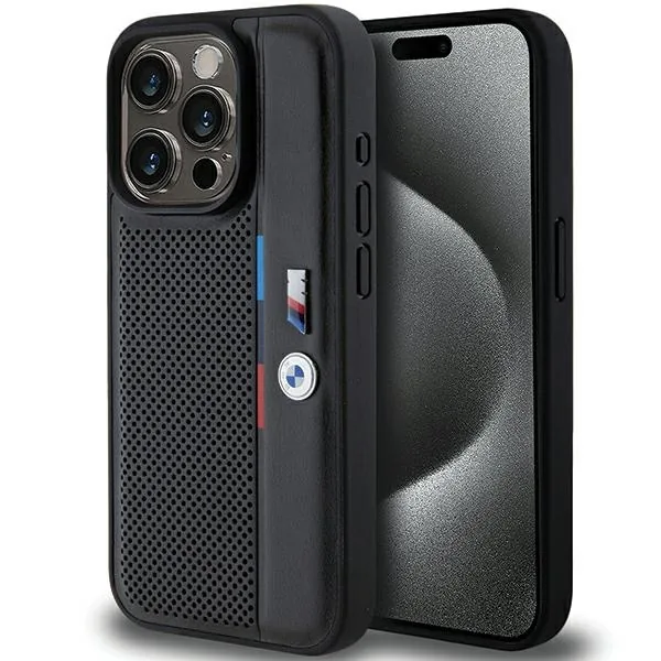Kryt BMW BMHCP15L23PUPVK Apple iPhone 15 Pro hardcase Perforated Tricolor Line black