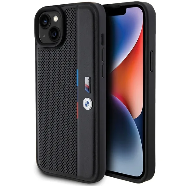 Kryt BMW BMHCP15M23PUPVK Apple iPhone 15 Plus / 14 Plus hardcase Perforated Tricolor Line black
