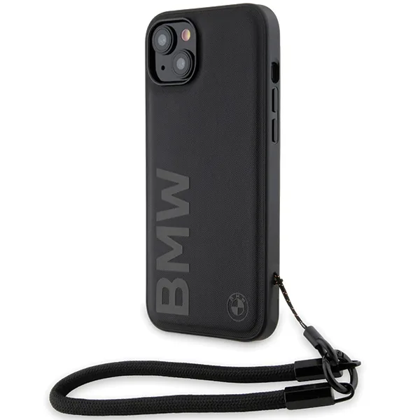 Kryt BMW BMHCP15S23RMRLK Apple iPhone 15 / 14 / 13 hardcase Signature Leather Wordmark Cord black