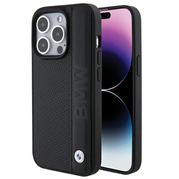 Kryt BMW BMHCP15X22RDPK Apple iPhone 15 Pro Max hardcase Leather Textured & Stripe black