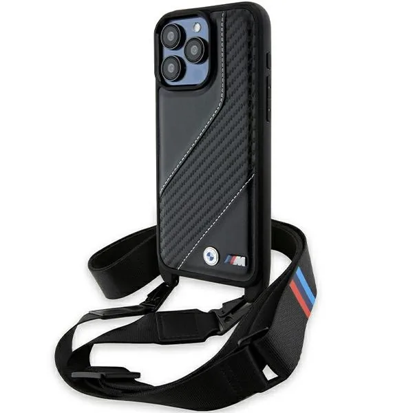 Kryt BMW BMHCP15X23PSCCK Apple iPhone 15 Pro Max hardcase M Edition Carbon Stripe & Strap black