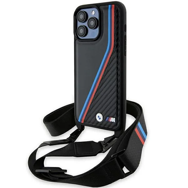 Kryt BMW BMHCP15X23PSVTK Apple iPhone 15 Pro Max hardcase M Edition Carbon Tricolor Lines & Strap black