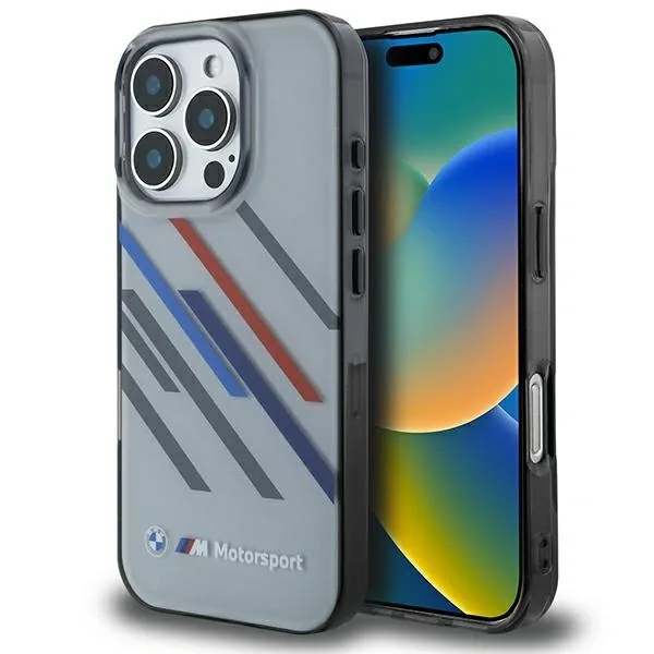 Kryt BMW BMHCP16L23HTRAG Apple iPhone 16 Pro hardcase Motorsport IML Random Stripes grey